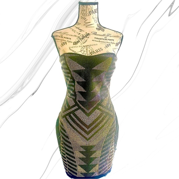 VA VA VOOM Gold Silver Blue Green Metal Beaded Dress M - Picture 5 of 10